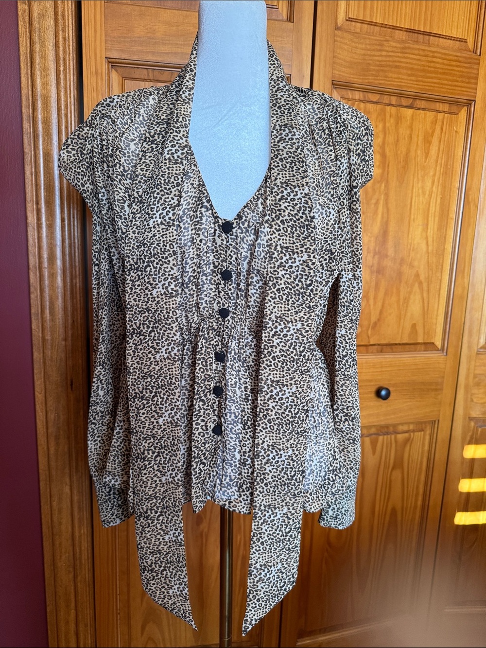 Zara Leopard Print Button Front Top - Tan & Black - Picture 2 of 6